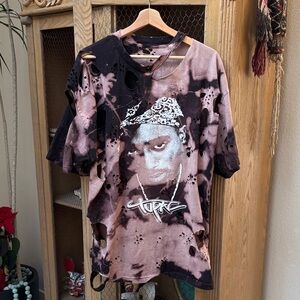 2Pac Tupac Distressed Bleached Tie Dye T-Shirt